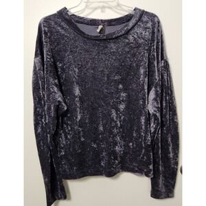 We the free Women's Dark Grey‎ Velour Velvet Crewneck Top Puff Sleeve Small XS